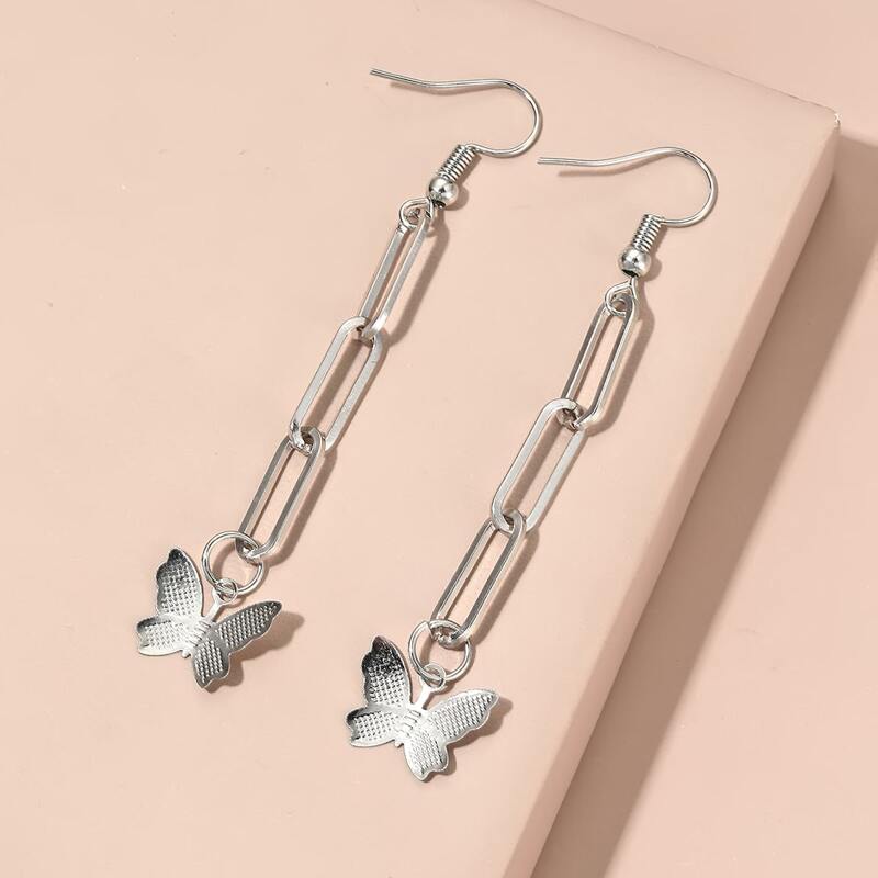 

Butterfly Chain Earrings, Silver