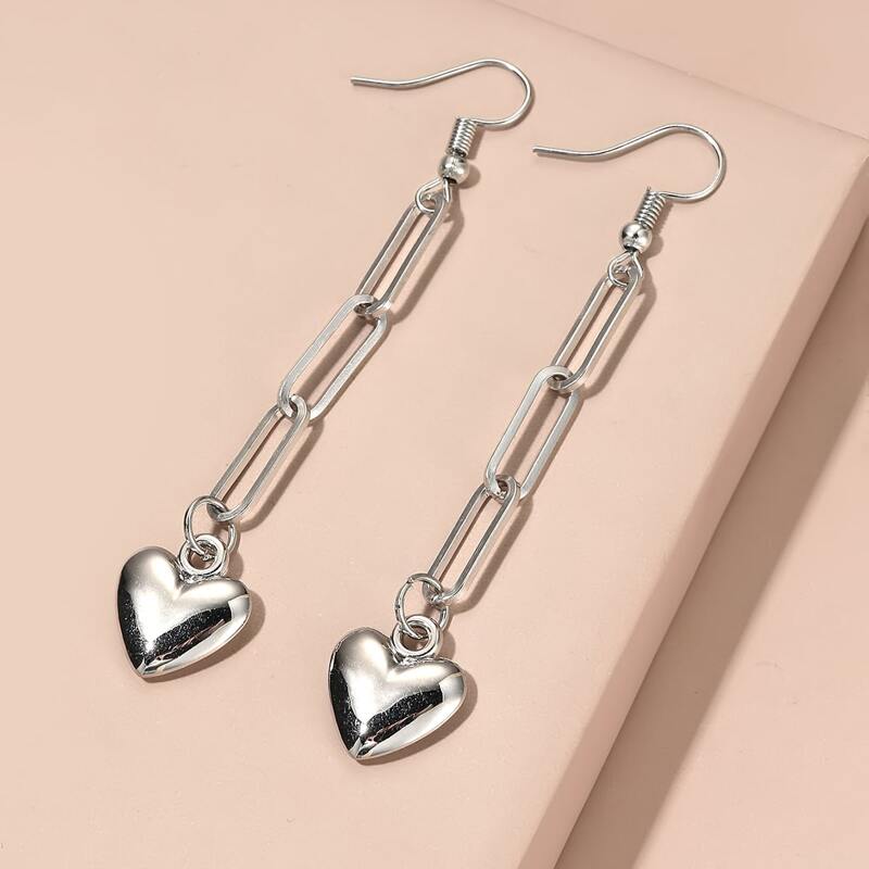 

Heart Chain Earrings, Silver