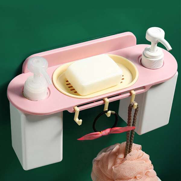 

1pc Wall Mounted Multifunction Soap Holder, Pink