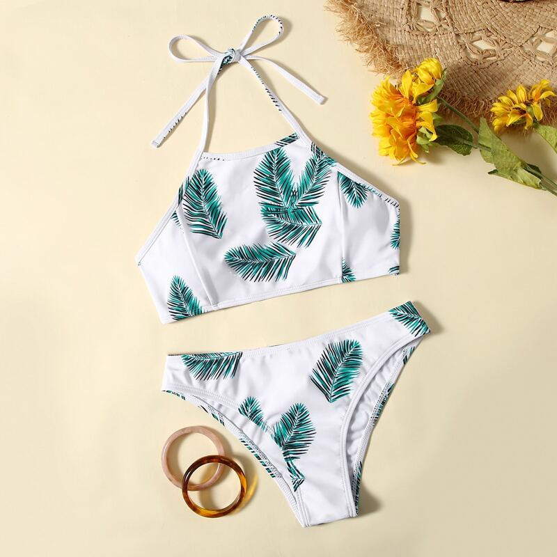 

Leaf Halter Bikini Swimsuit, Multicolor