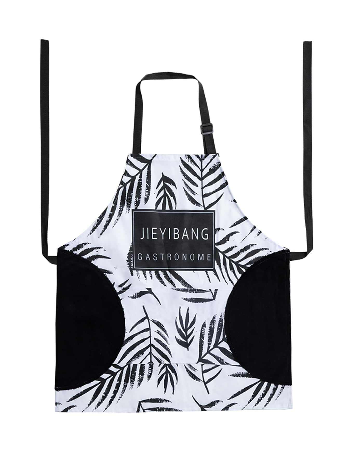 Leaf Print Waterproof Apron - Black and White - View 3