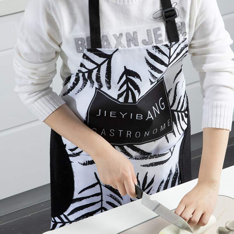 

Leaf Print Waterproof Apron, Black and white
