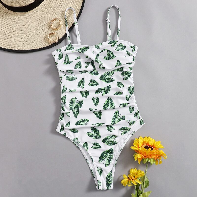 

Leaf Ruched One Piece Swimsuit, Multicolor