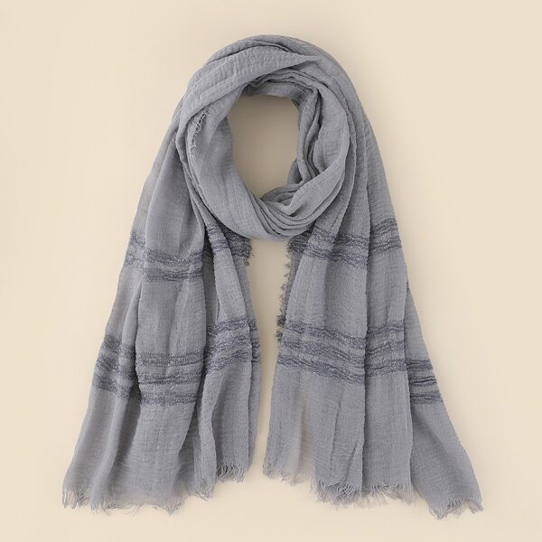 

Raw Hem Striped Scarf, Grey