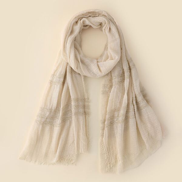 

Raw Hem Striped Scarf, Beige