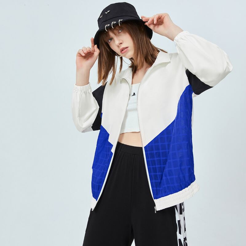 

Letter Graphic Zip Up Colorblock Jacket, Multicolor