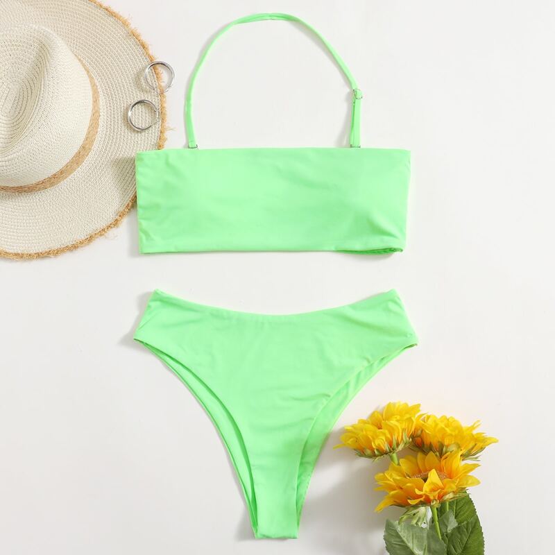 

Halter High Cut Bikini Swimsuit, Lime green