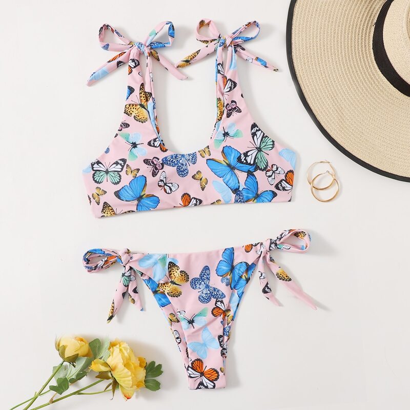 

Butterfly Tie Side Bikini Swimsuit, Multicolor