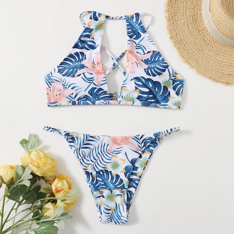 

Tropical Floral Tanga Bikini Swimsuit, Multicolor