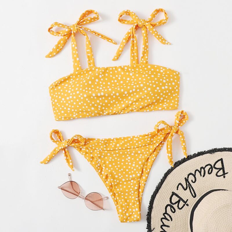 

Polka Dot Tie Side Bikini Swimsuit, Yellow