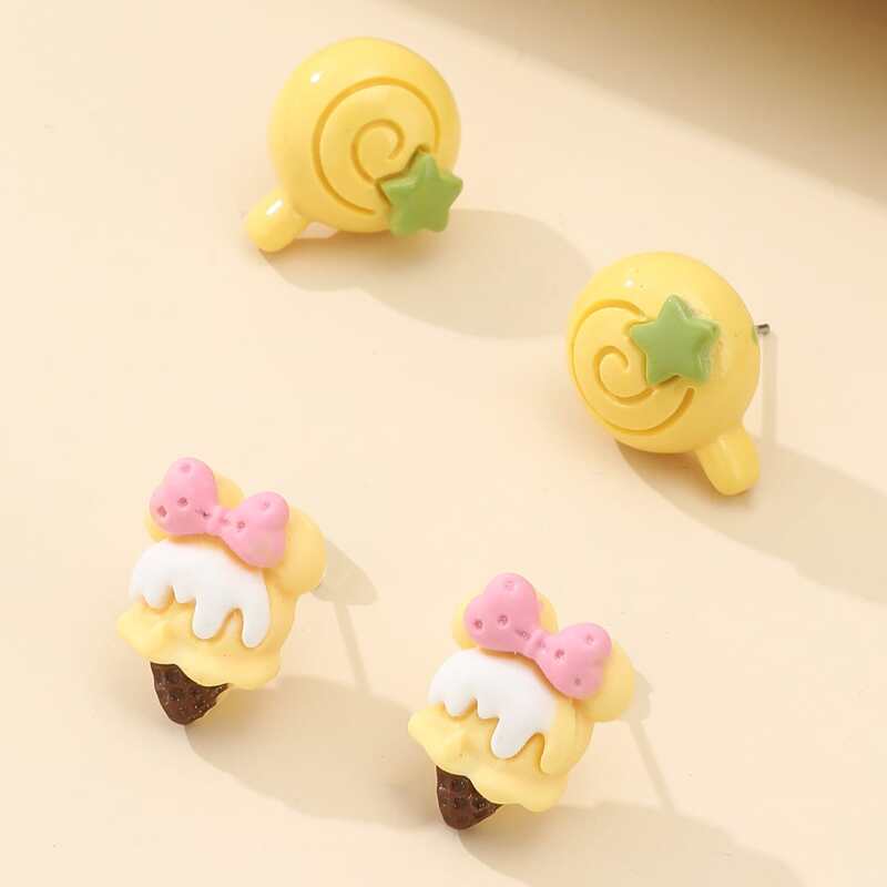 

2pairs Cartoon Stud Earrings, Multicolor