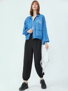 Mulvari 字母圖案拉鏈夾克 - 藍色 - 查看 3