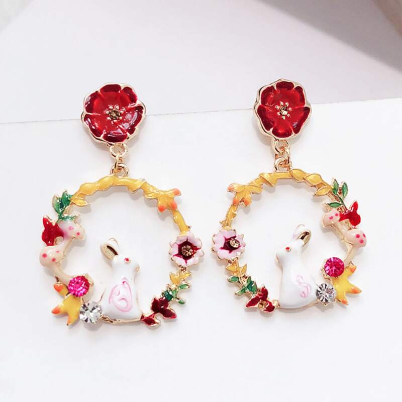 

Bunny & Floral Wreath Drop Earrings, Multicolor