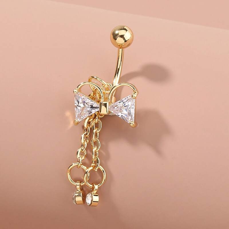 

1pc Crystal Bow Belly Ring, Gold