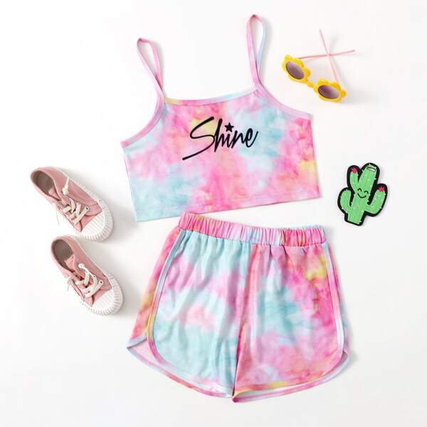 

Girls Tie Dye Print Cami Top With Shorts, Multicolor