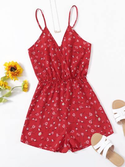 SHEIN Ditsy Floral Print Cami Romper | SHEIN USA