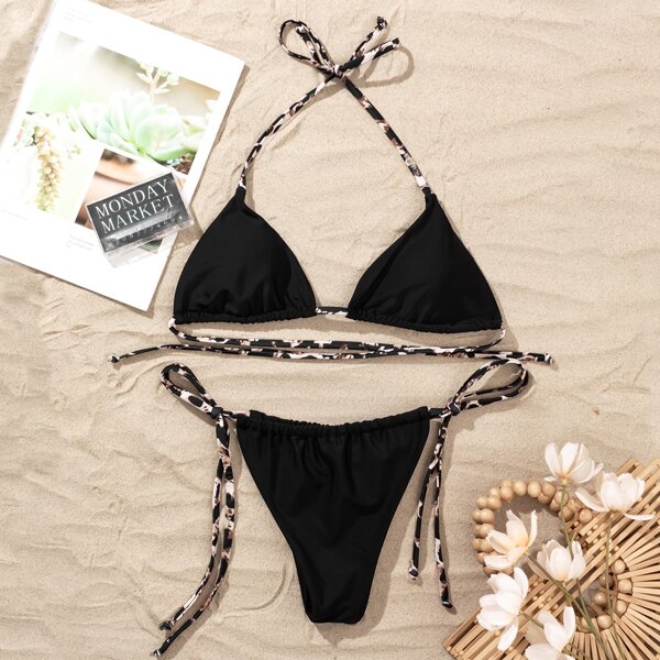 

Triangle Thong Bikini Swimsuit, Black