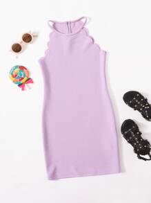 SHEIN Girls Scallop Trim Halter Dress - Lilac Purple - View 1