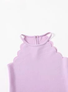 SHEIN Girls Scallop Trim Halter Dress - Lilac Purple - View 4