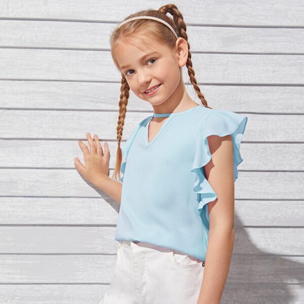 

Girls Keyhole Neck Butterfly Sleeve Top, Pastel baby blue