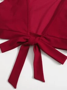 SHEIN X Sofía Suescun Square Neck Tie Back Ruffle Trim Crop Top - Burgundy - View 4