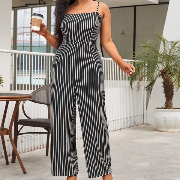 

Plus Striped Cami Jumpsuit, Black