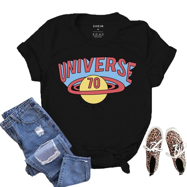 

Planet And Letter Graphic Tee, Black