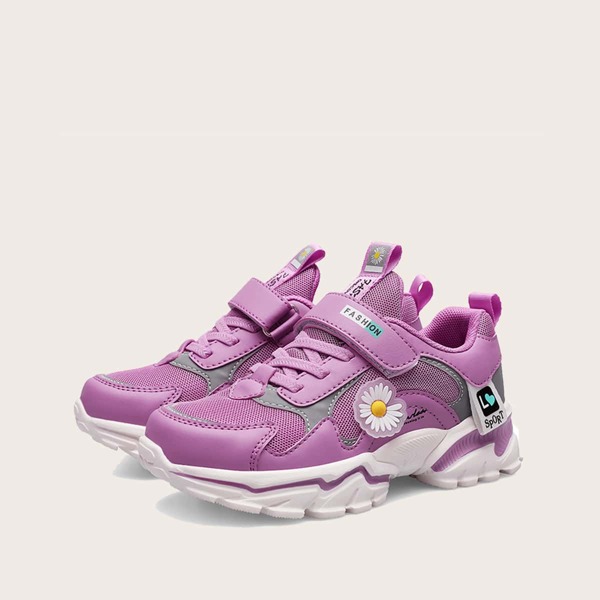 

Girls Floral Decor Velcro Strap Sneakers, Purple