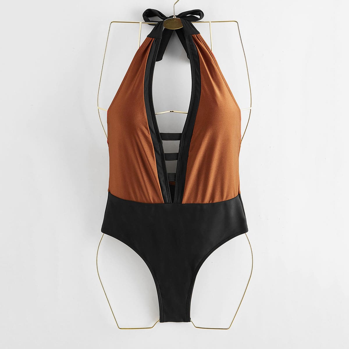 

Colorblock Halter One Piece Swimsuit, Multicolor