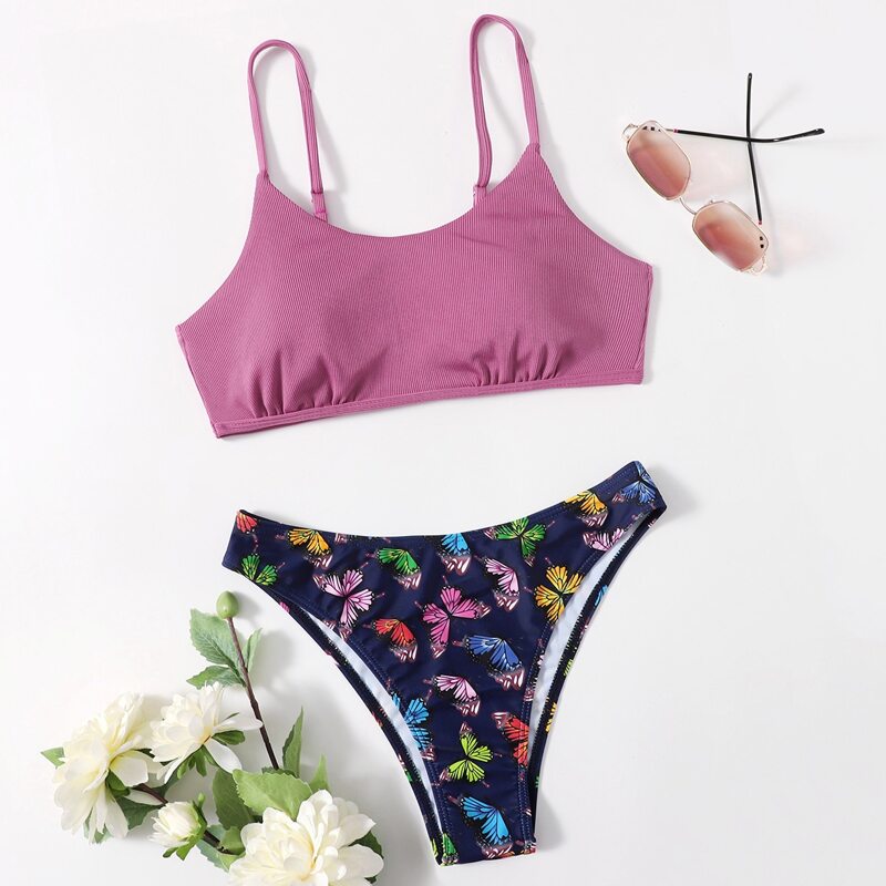 

Rib Butterfly Bikini Swimsuit, Multicolor