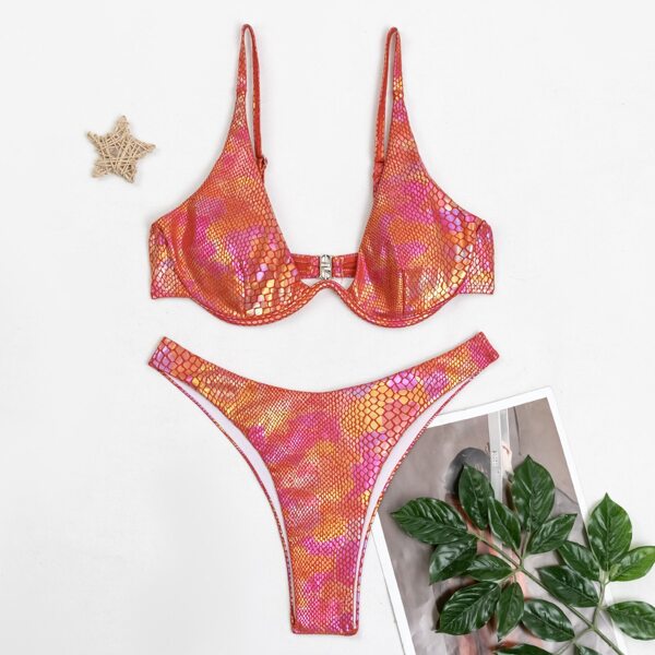 

Metallic Underwire High Cut Bikini Swimsuit, Red