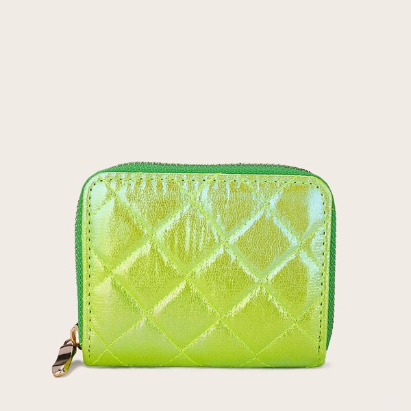 

Quilted Zipper Small Wallet, Green