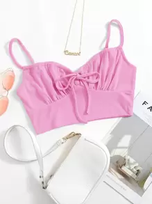 SHEIN 打褶打結短款吊帶上衣 - 粉色 - 查看 1