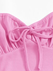 SHEIN 打褶打結短款吊帶上衣 - 粉色 - 查看 3