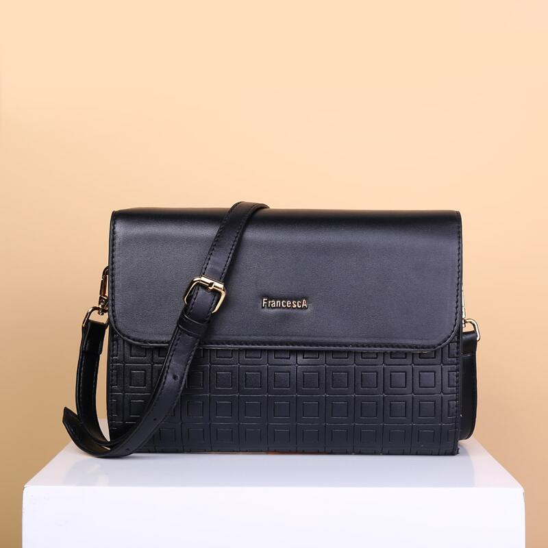 

Geometric Embossed Crossbody Bag, Black