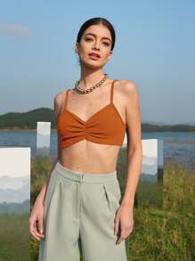 SHEIN Top de tirantes de pecho fruncido - Naranja Quemada - Ver 1