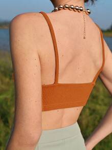 SHEIN Top de tirantes de pecho fruncido - Naranja Quemada - Ver 3