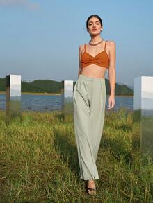 SHEIN Top de tirantes de pecho fruncido - Naranja Quemada - Ver 7