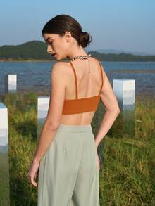 SHEIN Top de tirantes de pecho fruncido - Naranja Quemada - Ver 8