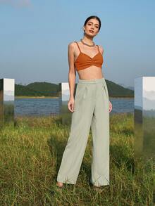 SHEIN Top de tirantes de pecho fruncido - Naranja Quemada - Ver 9