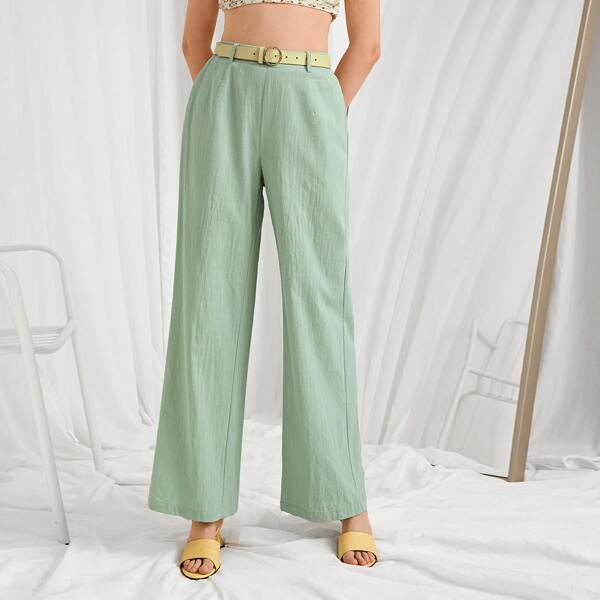 

Solid Straight Leg Pants Without Belt, Mint green