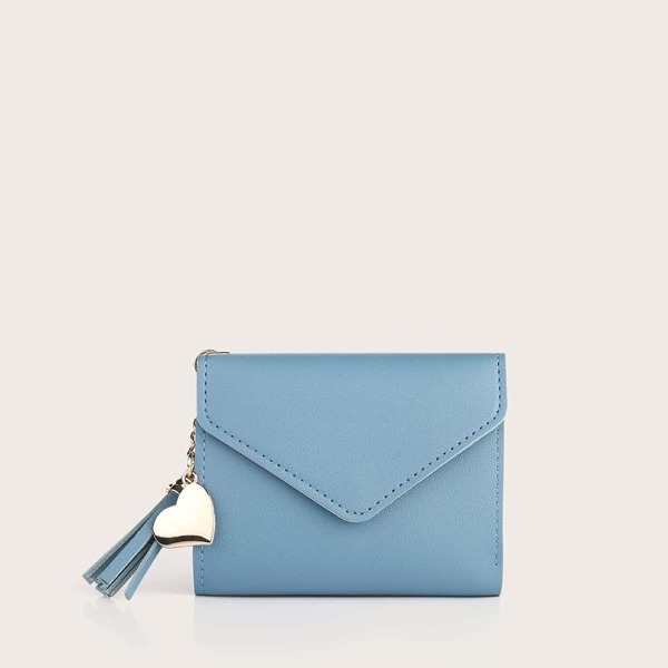 

Tassel Charm Fold Over Small Wallet, Blue