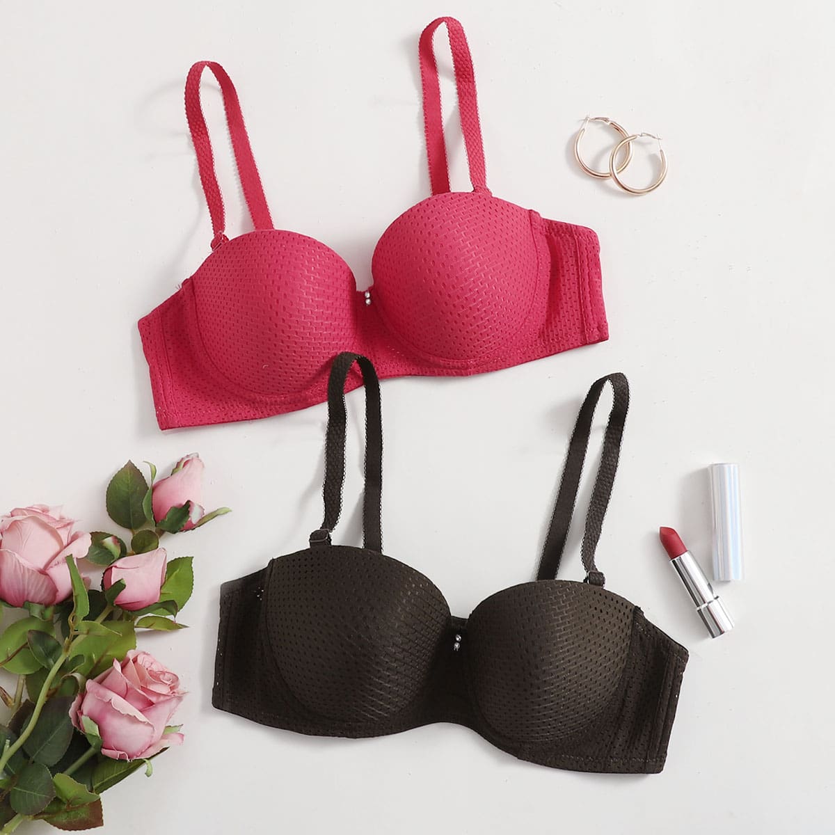 

2pack Solid Push Up Bra Set, Multicolor