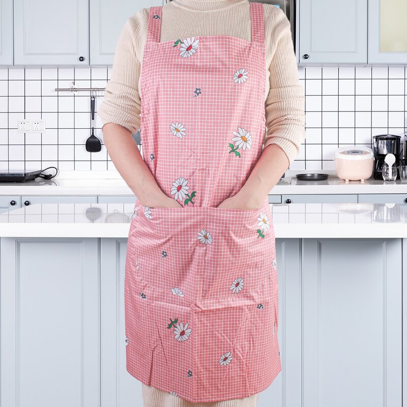 

Daisy Print Plaid Apron, Pink