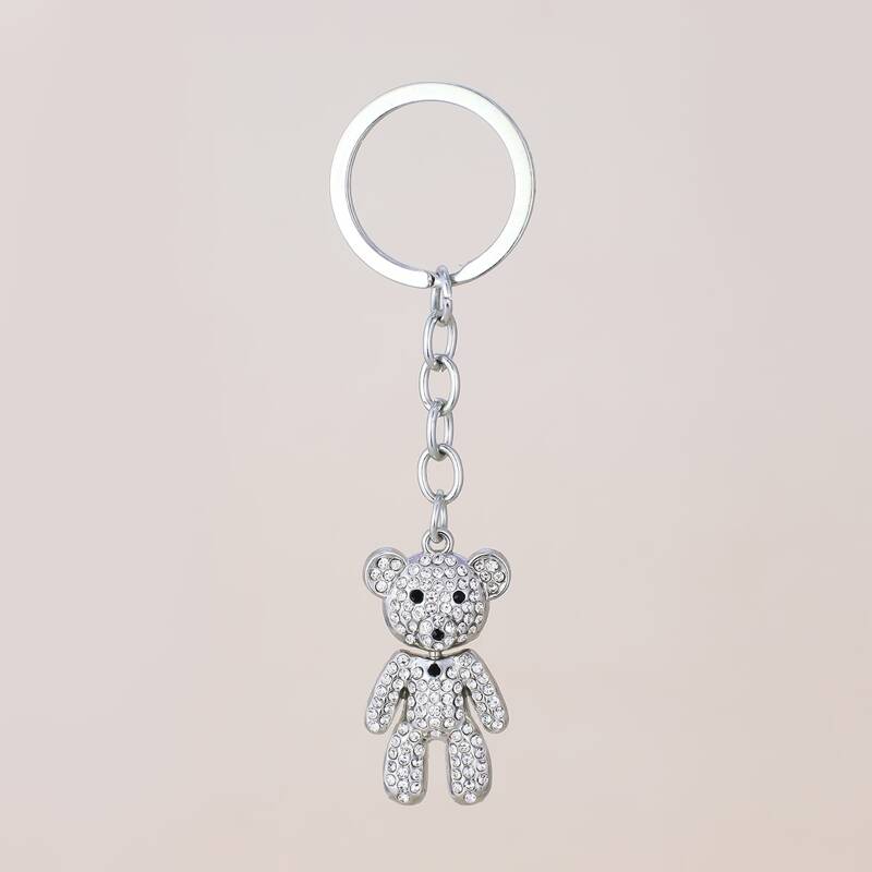 

Rhinestone Decor Cartoon Bear Pendant Keychain, Silver