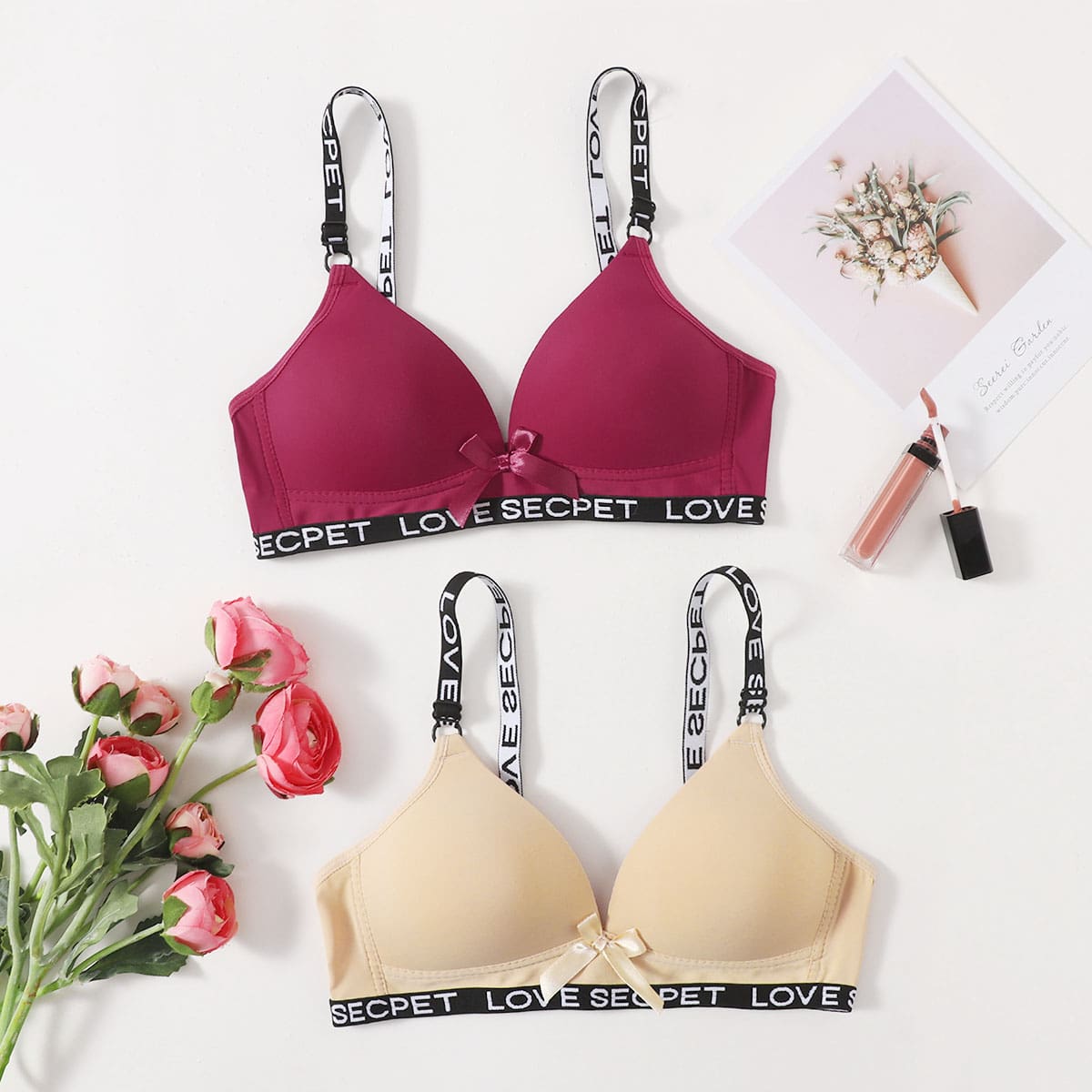 

2pack Letter Tape Bra Set, Multicolor