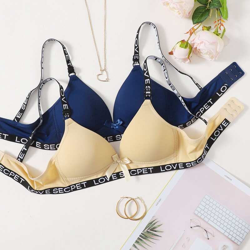 

2pack Letter Tape Bra Set, Multicolor