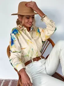 Floral Button Up Curved Hem Shirt