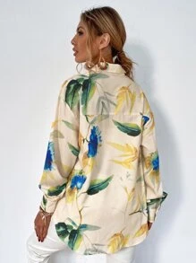 Floral Button Up Curved Hem Shirt