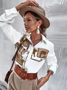 Aveloria Button Front Horse Print Shirt - White - View 1